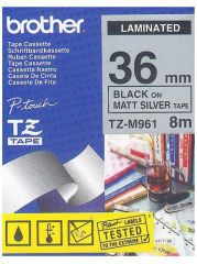 Касета за етикетирање Брадер TZ-M961, 36mm, 8m, мат сребрена со црн печат