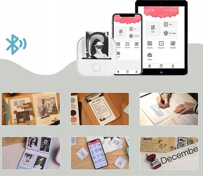 Printer termik i vogël Phomemo T02, me Bluetooth, 203 DPI, i bardhë me jeshile