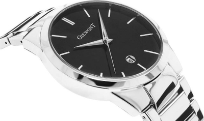 Orë burrash Giewont GW4290-2, kuarc, çelik inox, argjend me të zezë