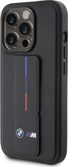 Kapak telefoni BMW M Collection PU Grip Stand Case për iPhone 15 Pro, mbrojtës, i zi