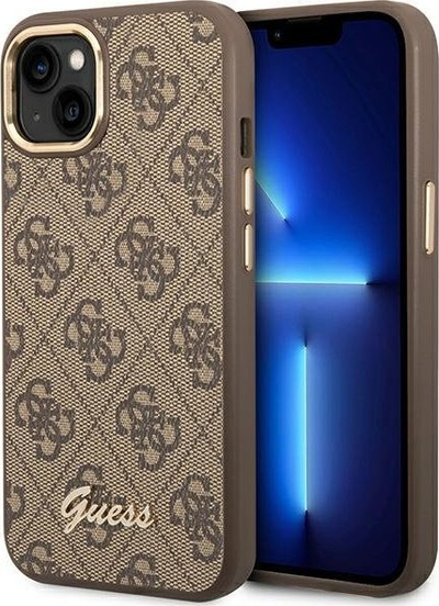 Mbrojtëse telefoni Guess 4G Vintage Gold Logo për iPhone 14 Plus 6.7", e fortë, kafe