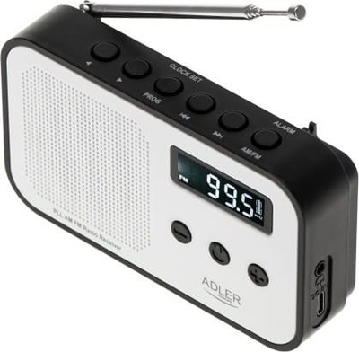 Radio digjitale Adler AD 1907, PLL AM FM, me orë zile, bardh e zi