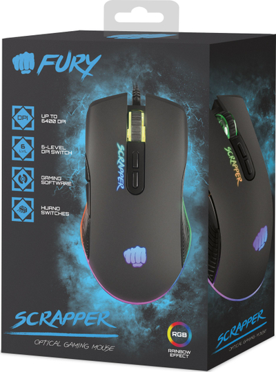 Гејминг глушец Fury Scrapper NFU-1699, 6400 DPI, RGB, црн