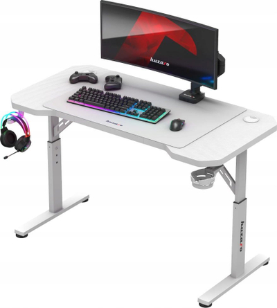Tavolinë gaming Huzaro Hero 2.6, lartësi e rregullueshme, mbajtës kufjesh dhe gote, e bardhë