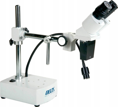 Mikroskop stereoskopik Delta Optical Discovery L, kokë binokulare, krah i rregullueshëm, i bardhë