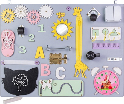 Lodër druri senzorial Montessori, bord manipulues 17 në 1, multingjyrësh