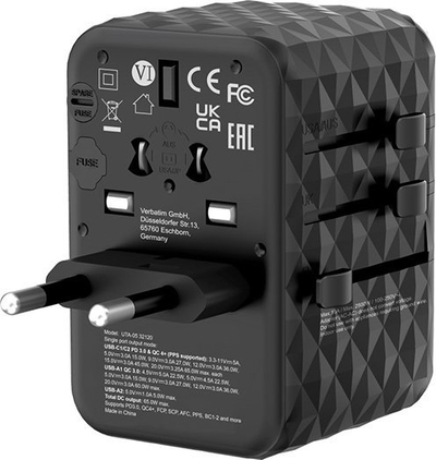 Adapter udhëtimi Verbatim GaN III, universal, 65W, 2x USB C 2x USB A, i zi