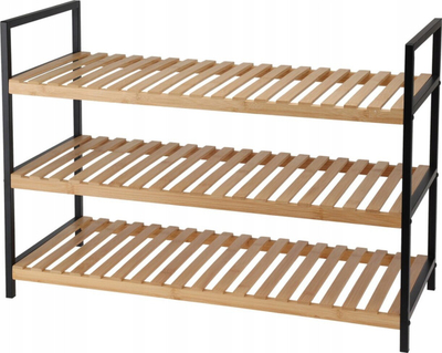 Rafth këpucësh Fiona Shoe Rack Bamboo 3 Layer, 3 shtresa, bambu FSC, me kornizë metalike të zezë