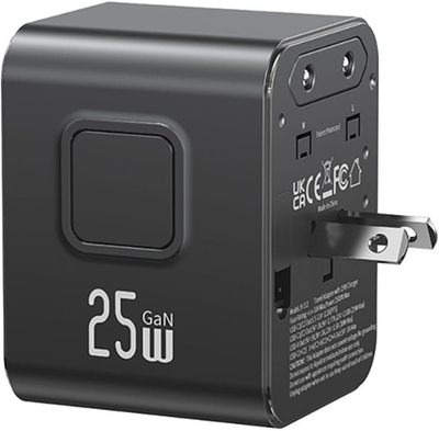 Karikues udhëtimi Usams CC309, 25W, 2x USB C 4 në 1 US AU EU UK, i zi