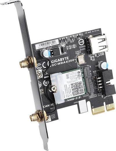 Kartë rrjeti Wi‑Fi Gigabyte GC-WBAX200, PCIe, Wi‑Fi 6 AX, Bluetooth 5, e zezë