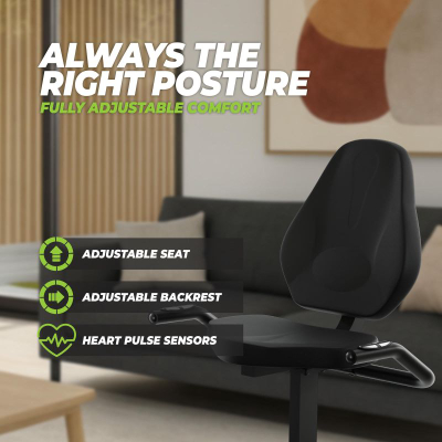 Biçikletë recumbent VirtuFit RB 1.0, me ekran, me rezistencë që e rregullon vetë, ngjyrë e zezë