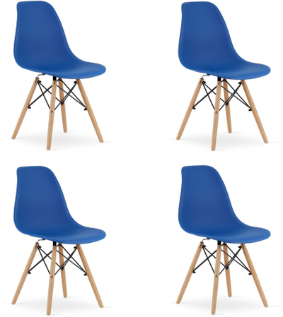 Set karrigesh Osaka Chair, polipropilen, këmbë dru ahu, blu, 4 copë