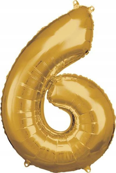 Balonë numri Amscan Super Shape 6, 55 x 88 cm, ngjyrë ari