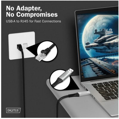 Kabllo rrjeti Digitus USB 3.2 Gen1 në RJ45, 1 Gbit/s, 5 m, e zezë