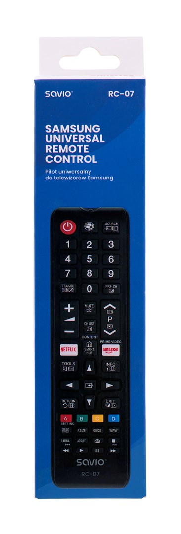 Telekomandë universale Savio RC-07, IR për TV Samsung, me butona streaming, e zezë