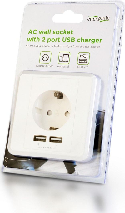 Prizë muri Gembird EG-ACU2A2-01, 2 porte USB, 2.4A, e bardhë