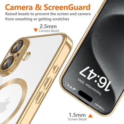 Mbulesë telefoni Tech-Protect MagFlex MagSafe për iPhone 16E, transparente, ngjyrë ari