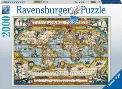 Puzzle Ravensburger Around the World Vintage Style, 2000 pjesë, hartë bote, shumëngjyrësh