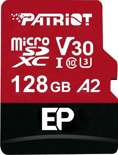 Kartë memorie Patriot EP MicroSDXC, 128GB, Class 10 UHS I U3 A2 V30, e kuqe