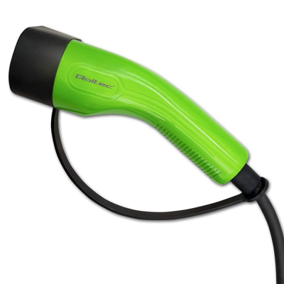 Karikues portativ për makinë elektrike Qoltec Mobile Charger 2in1, Type 2, me rregullim rryme, i zi me jeshile