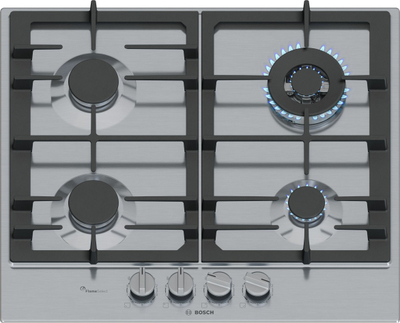 Pjatalarëse me gaz Bosch Serie 6 PCH6A5I90, 4 zona gatimi, 60cm, çelik inox