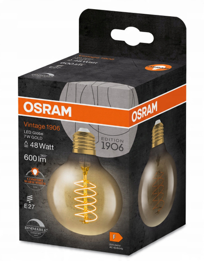 Llambë OSRAM LED Vintage 1906 G80, 7W, E27, e artë