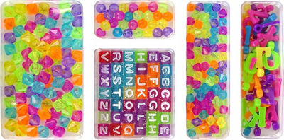 Set DIY bizhuteri për byzylykë LeanToys, rruaza plastike, fije shumëngjyrëshe