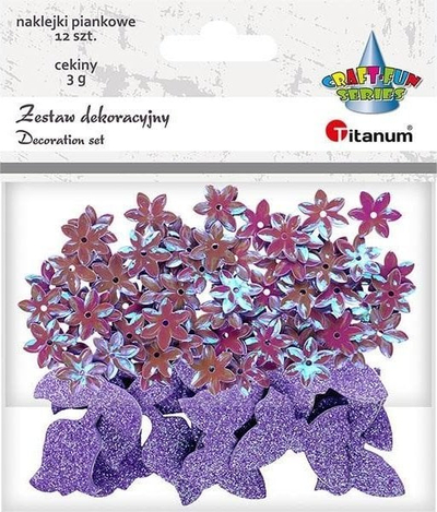 Set dekorativ Titanum Sequins Flowers, 12 copë, ngjitëse me shkëlqim, shumëngjyrëshe