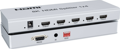 Ndarës HDMI PremiumCord 2.1, 1 me 4 porta, 8K 60Hz, 4K 120Hz, i zi