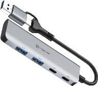 Adapter USB C Tracer 47500 A 5, 4 porta, 2x USB A 3.0, i argjendtë