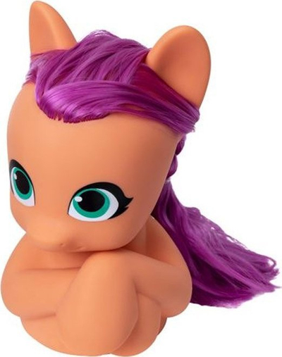 Lodër kokë stilimi Hasbro My Little Pony Sunny Styling Head, me aksesorë flokësh, për fëmijë, vjollcë