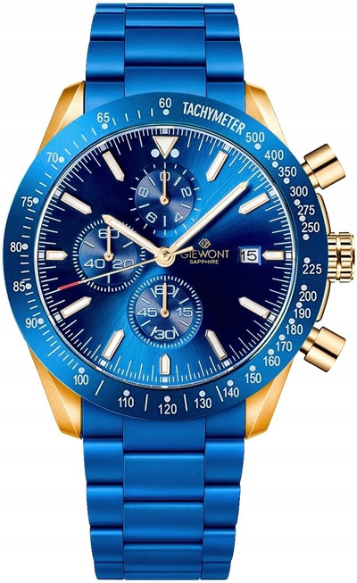 Orë burrash Giewont Chronograph GW8720-B5, xham safiri, kronograf, blu bakër