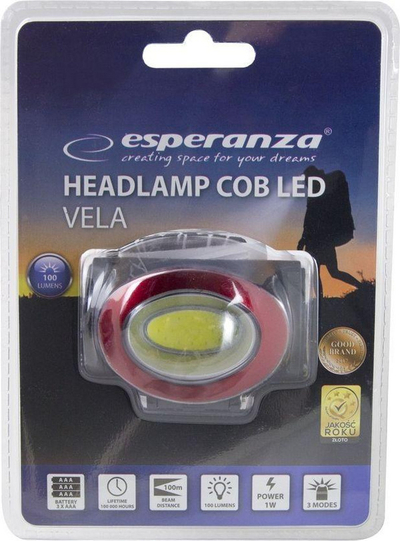 Fener koke Esperanza VELA, LED COB 1W, 3 mënyra drite, i zi