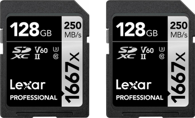 Kartë memorie Lexar Professional 1667x SDXC, 128GB, UHS II V60, e zezë
