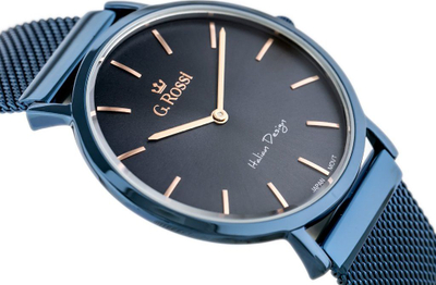 Ora dore G. Rossi 10771B-6F3, kuarc, metal, blu e errët rosegold