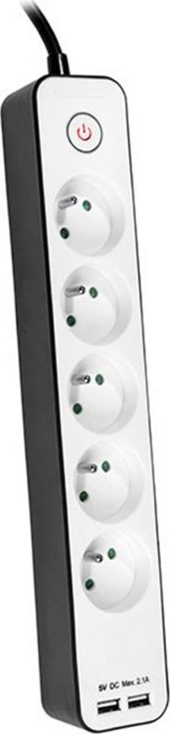 Продолжен приклучок Tracer Zebra, 5 места, 1.5 m, 2x USB 2.1A, бело и црно