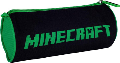 Kuti lapsash Minecraft Round Pencil Case, cilindër, me një ndarje, e zezë me jeshile