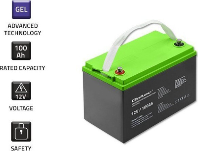 Bateri gel Qoltec 53080, 12V, 100Ah, gri jeshile