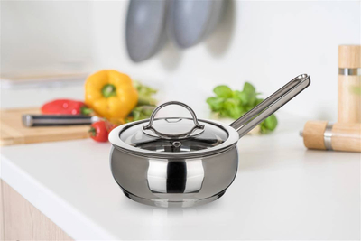 Tigan çeliku PICCOLO Belly, 14 cm, 0.95L, me kapak xhami
