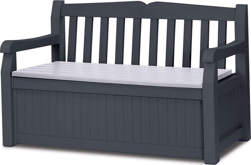 Stol kopshti me hapësirë magazinimi Keter Eden Bench, plastik, për përdorim të jashtëm, gri