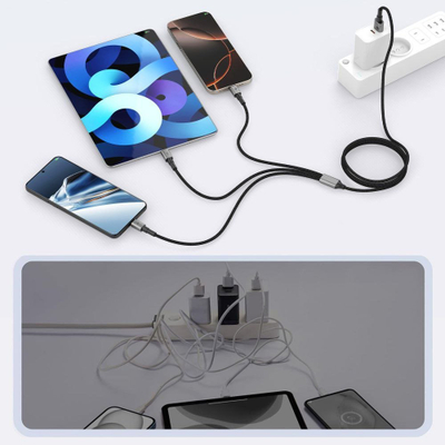 Kabllo kariku Tech-Protect UltraBoost DNA 3n1, USB-C Micro USB Lightning, 120cm, gri