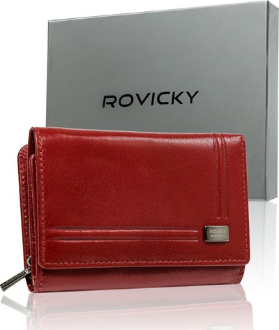 Portofol për goca Rovicky, lëkurë natyrale, RFID, i kuq