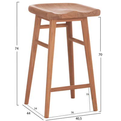 Tabure bar-i HomeMarkt Bolmar HM18108, dru teak masiv, lartësi 74cm, ngjyrë natyrale
