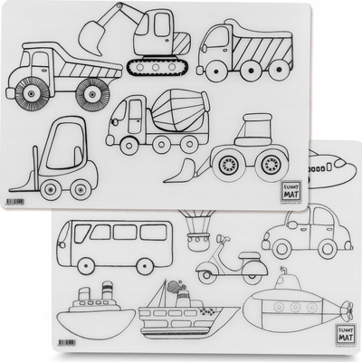 Tapet vizatimi Funny Mat Work Machines and Vehicles, set 2 copë, shumëpërdorimës, i bardhë
