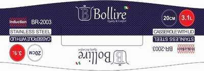Tenxhere Bollire BR-2003, 20cm, 3.1L, inoksi argjendtë
