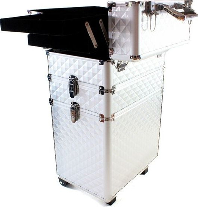 Valixhe kozmetike CA19 Trunk, 3 në 1, me rrota, 61x36x25 cm, argjendi