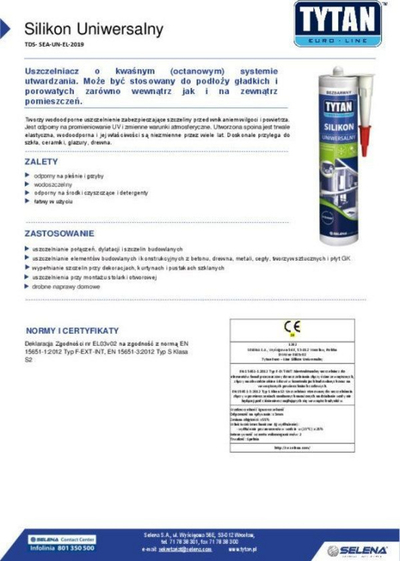 Silikon ndërtimor Tytan Euro-Line, 280ml, transparent