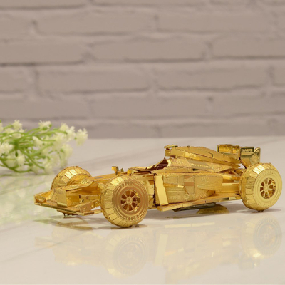Puzzle metalik 3D Piececool Racing Car, model dekorativ, montim pa ngjitës, argjendtë