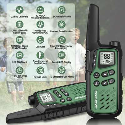 Walkie talkie Baofeng BF-25E PMR, set 2 copë, 16 kanale, i zi