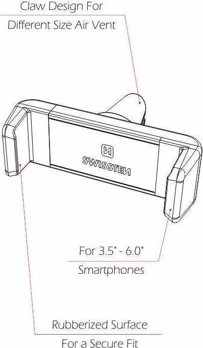 Држач за телефон за автомобил Swissten AV-1, за вентилација, ширина 5.9-8.9 cm, црн